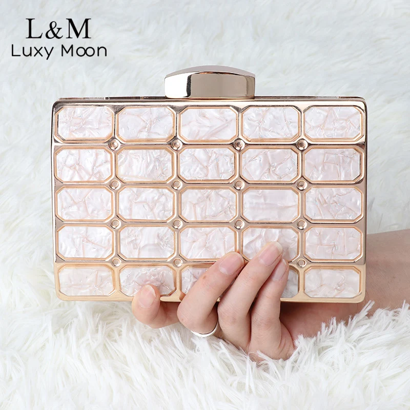 

New Acrylic Clutch Evening Bag For Women Luxury Small Handbag And Purse Female Chain Metal Box Party Wedding Shoulder Bag X337H