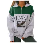 Свитшот женский хлопковый с воротником-стойкой, на молнии, с надписью Аляски, длинный рукав, повседневный Свободный свитшот, винтажная мода