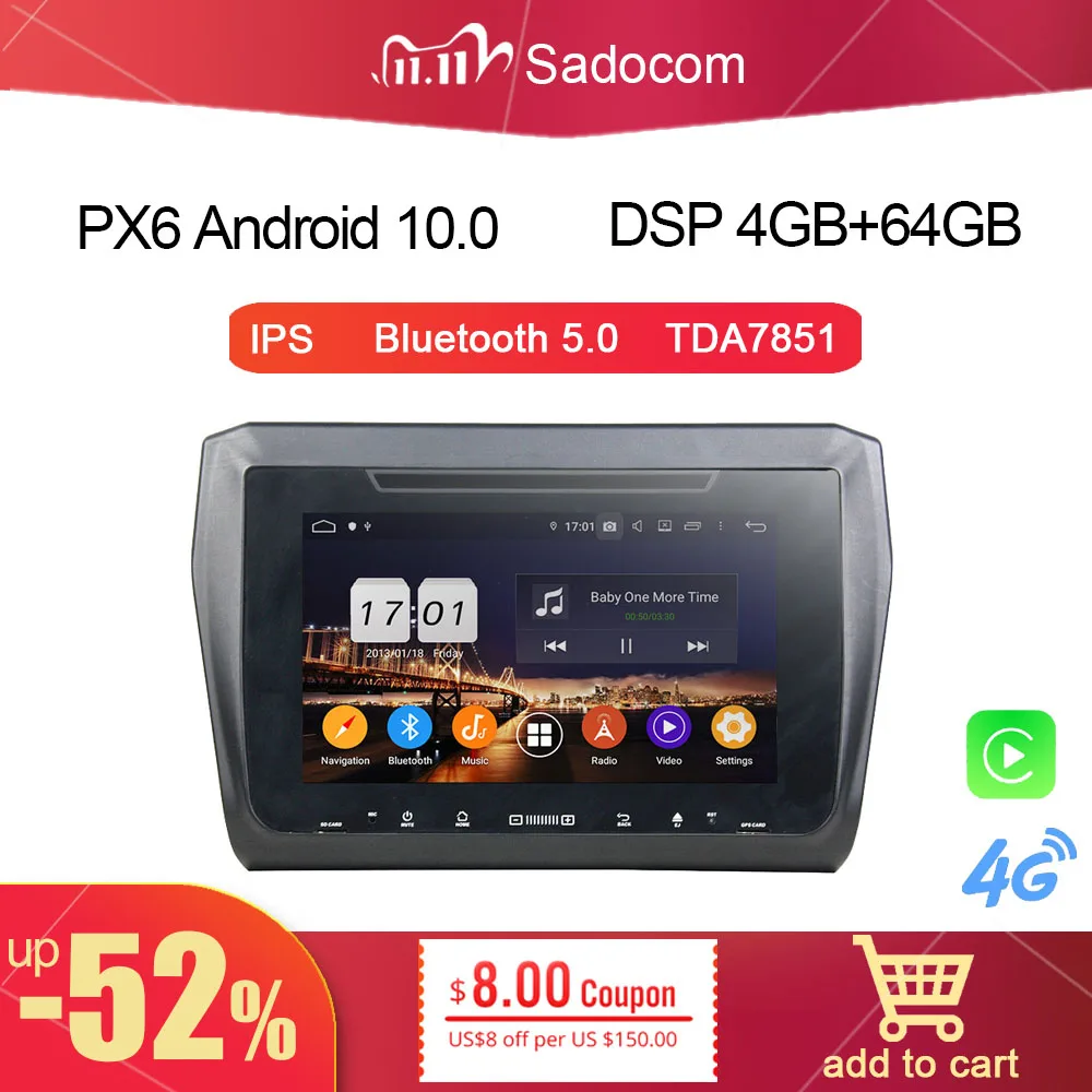 720P PX6 8 &quotDSP 2 din Android 10 0 Восьмиядерный 4 Гб ОЗУ + 64 ГБ Автомобильный DVD плеер GPS Glonass