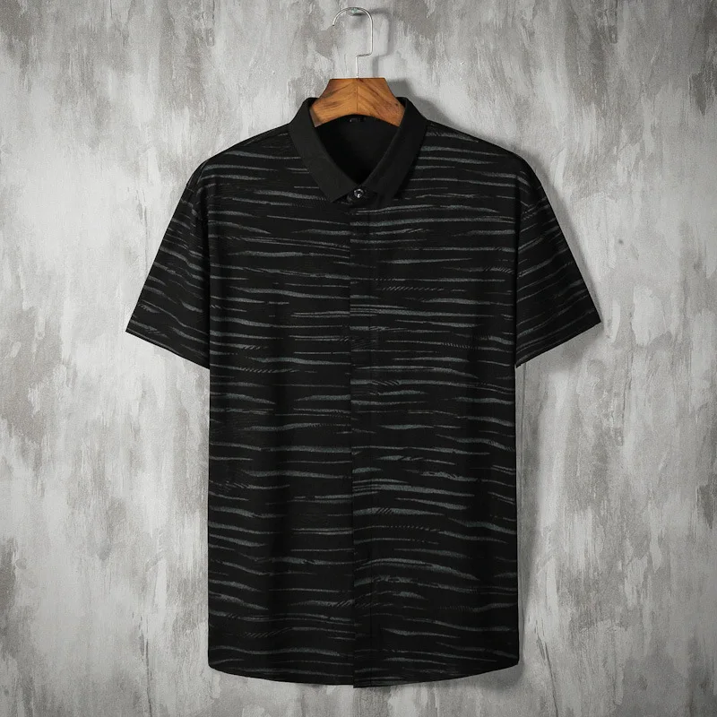 

Summer new men's fattening plus size fashion casual printing short sleeve shirt