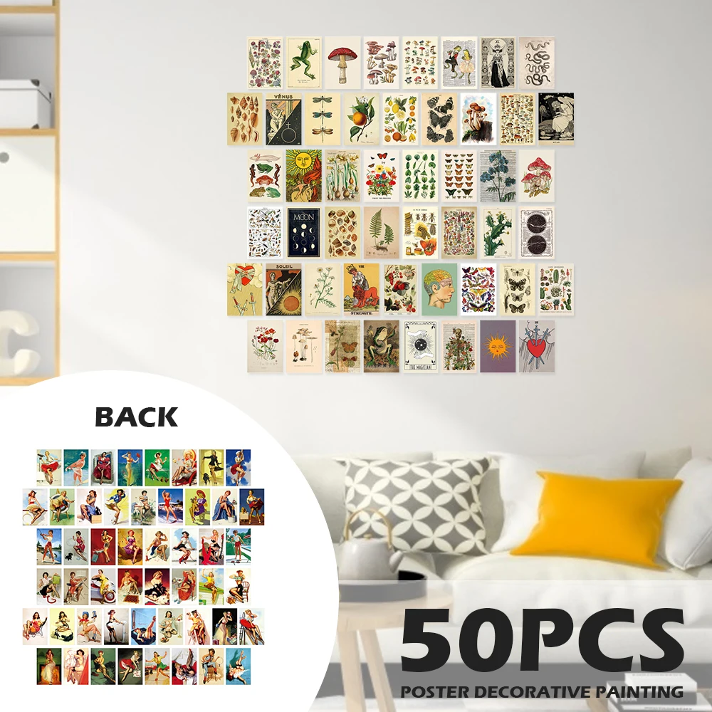 

50 шт., набор винтажных коллажей на стену, ботанический Таро