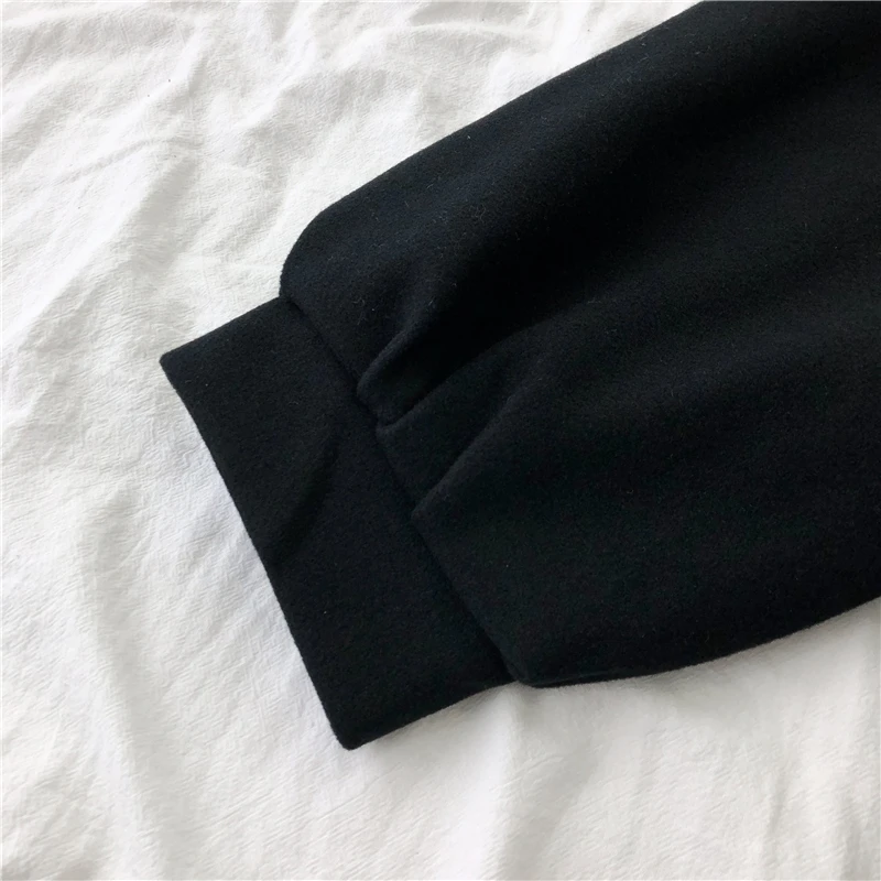 

Black Woolen Coat Women Blended Wool Jacket Winter Thicken Warm Outerwear Ladies Mid-Long Elegant Windbreaker Jacket A1522