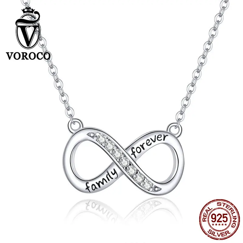 Voroco настоящий 925 пробы серебряный кулон ожерелье бесконечность Любовь Семья навсегда короткая цепочка ожерелье для женщин хорошее ювелирное изделие BKN352
