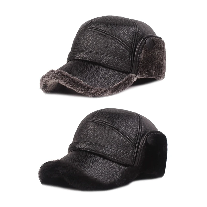 Зимние кожаные шапки модные мужские теплые бейсболки Регулируемые мягкие