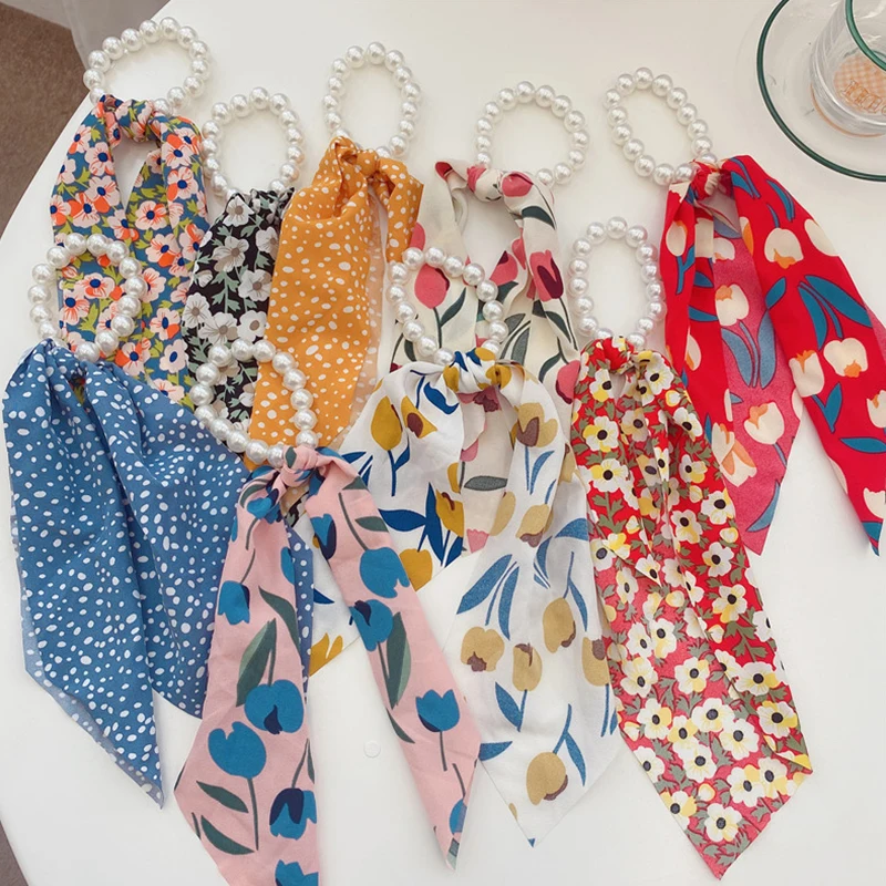 

2021; Новинка; Женские; Для девочек; С цветочным рисунком волос Канаты жемчужиной упругой резинкой модный конский хвостик Держатели лента рез...