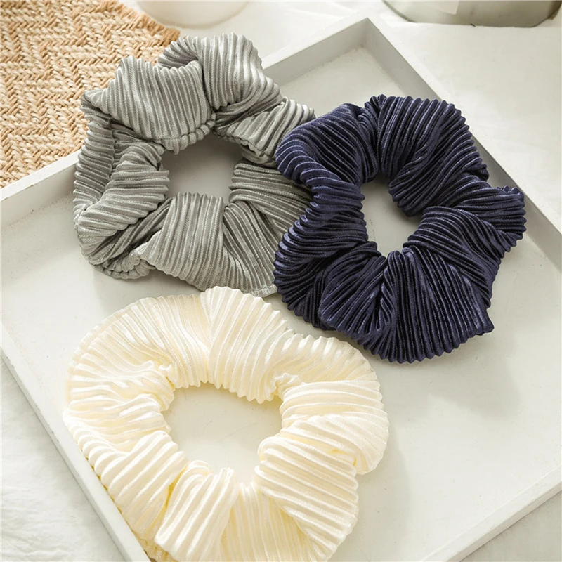 

Satin Solid Color Scrunchies Women Elastic Hair Bands Korean Fashion Hair Tie Geometric Stripes Ponytail Holder Hair Accessories