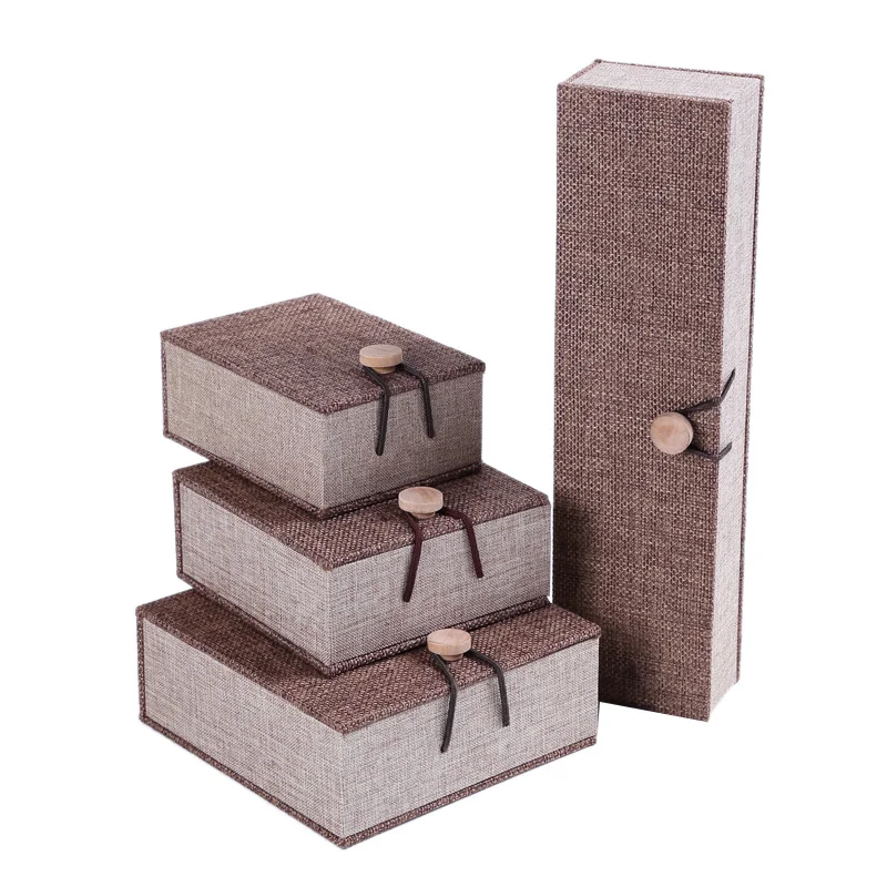 4 шт. льняная шкатулка Органайзер из мешковины деревянная Пряжка Подвеска