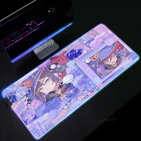 Аниме Коврик для мыши Genshin impact, ПК, геймерский RGB компьютерный ноутбук, светодиодный коврик для клавиатуры и мыши, XXL, светящийся большой ковр...