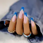 Накладные ногти французский синий цветок длинный гроб балерины накладные ногти съемный дизайн ногтей носимые накладные ногти полное покрытие накладные ногти