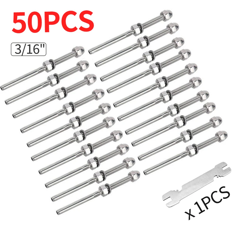 

50pcs Threaded Terminal Stud Includes Washer and Lock Nut with One Multi-function Wrench 3/16 T316 Stainless Steel Cable Railing