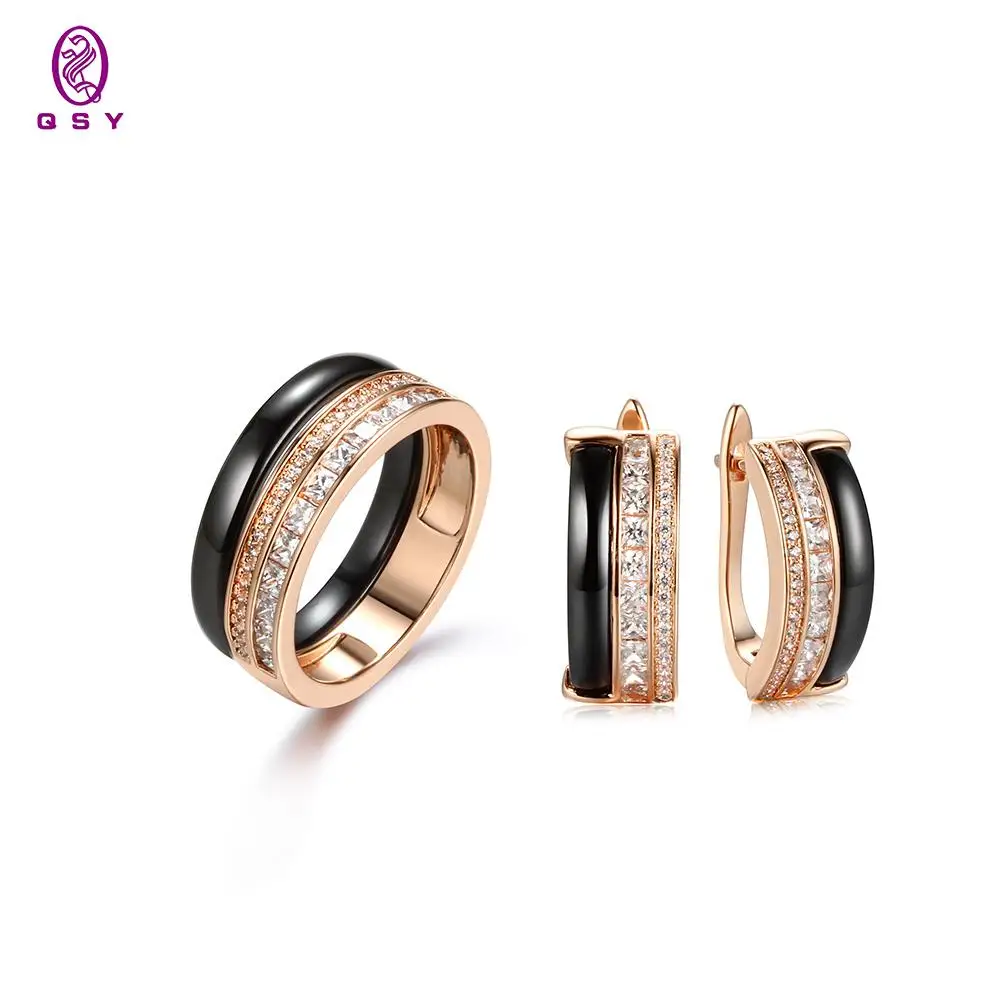 

Ceramic Free Shipping Earrings Three Layers Ring Jewelry Set White Zircon Women 2021 Trend Praty Gift QSY
