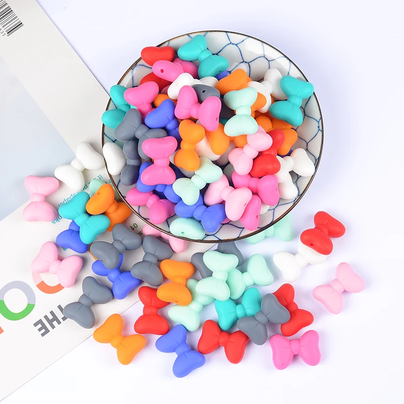 

10Pcs DIY Pacifier Chain Nipple Holder Baby Chew Teething Gift Bowknot Silicone Beads BPA Free Bow Tie Baby Teething Bead