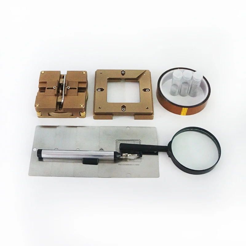 

80/90MM universal reballing jig tin solder ball Scraper Vacuum pen ESD tweezers brush Heated 90MM stencils PS4 4pcs tape
