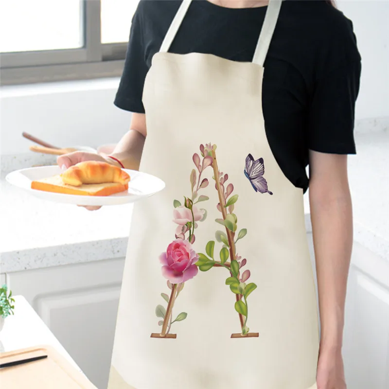 Льняной фартук с цветами бабочкой надписью Кухонный Фартук принтом инструмент