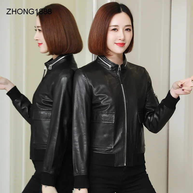 

Весенняя Новинка Haining 2020 пальто из натуральной кожи женская короткая мотоциклетная куртка с воротником-стойкой из овечьей кожи