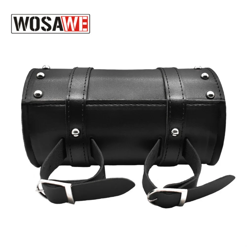 

WOSAWE Universal Motorcycle Tool Bag Black Barrel Shape Leather Storage Saddlebag Motor Carrier Pouch Side Luggage Motorbike Bag