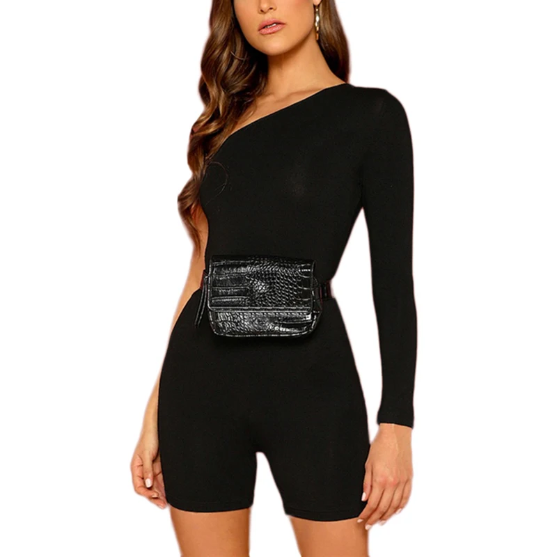 Боди на одно плечо с длинным рукавом Обтягивающие Комбинезоны боди костюмы для