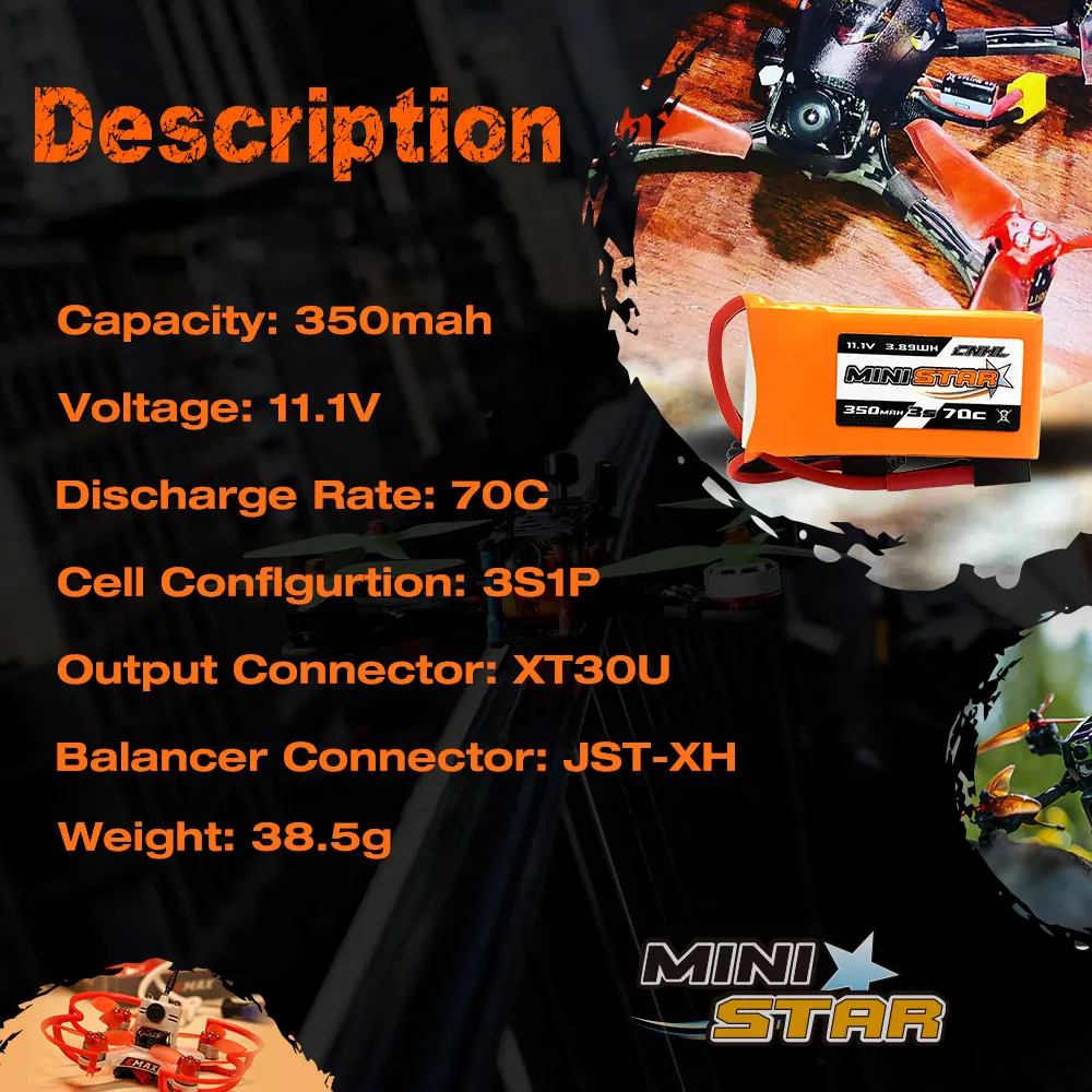 Аккумулятор CNHL Lipo 3S 350 мАч 6 шт. батарея 7 4 В 70C Ministar Series с XT30 для Mini Quad RC FPV дрона