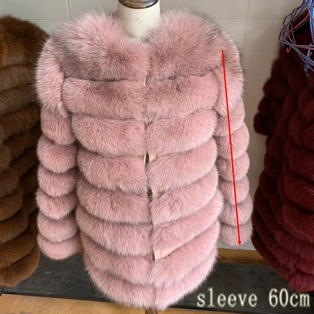 Pink sleeve 60cm Натуральный мех натуральный Лисий мех пальто женский природный натуральный мех куртки жилет Зимняя верхняя одежда женская одежда - Цвет: Pink sleeve 60cm