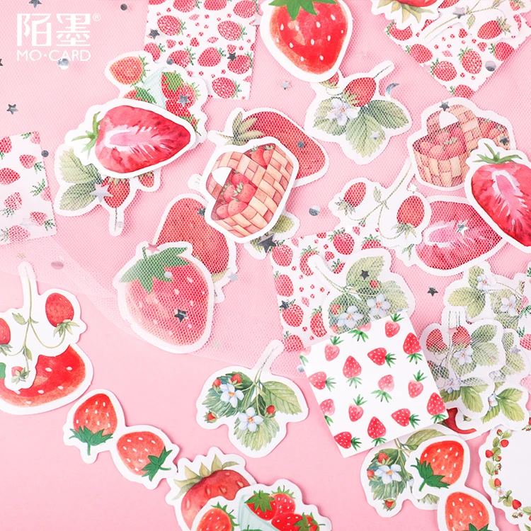 

45PCS Strawberry sticker Pink Decoration Mini box Pink Cute Diary Stationery Album Stickers Toy Kids Gifts Waterproof 4CM