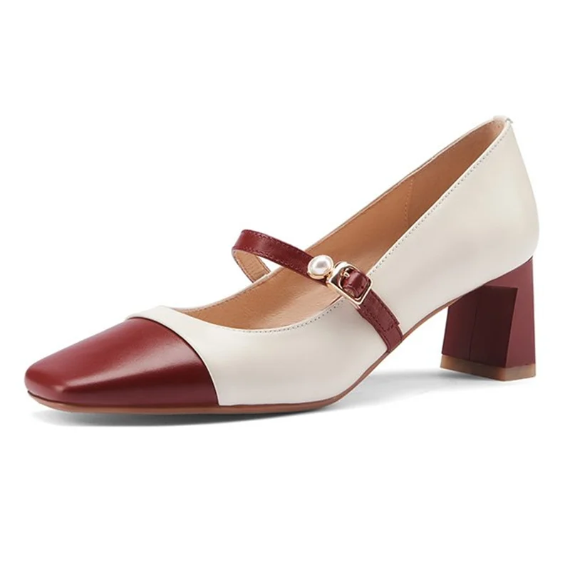 

2021 New Women's Pumps High Quality Handmade Square Toe Mixed Colors Heels Office Shallow Mouth Working Shoes