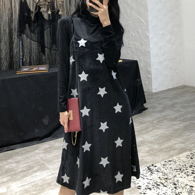 PERHAPS U женское черное бархатное платье-миди с длинным рукавом и высоким воротом |