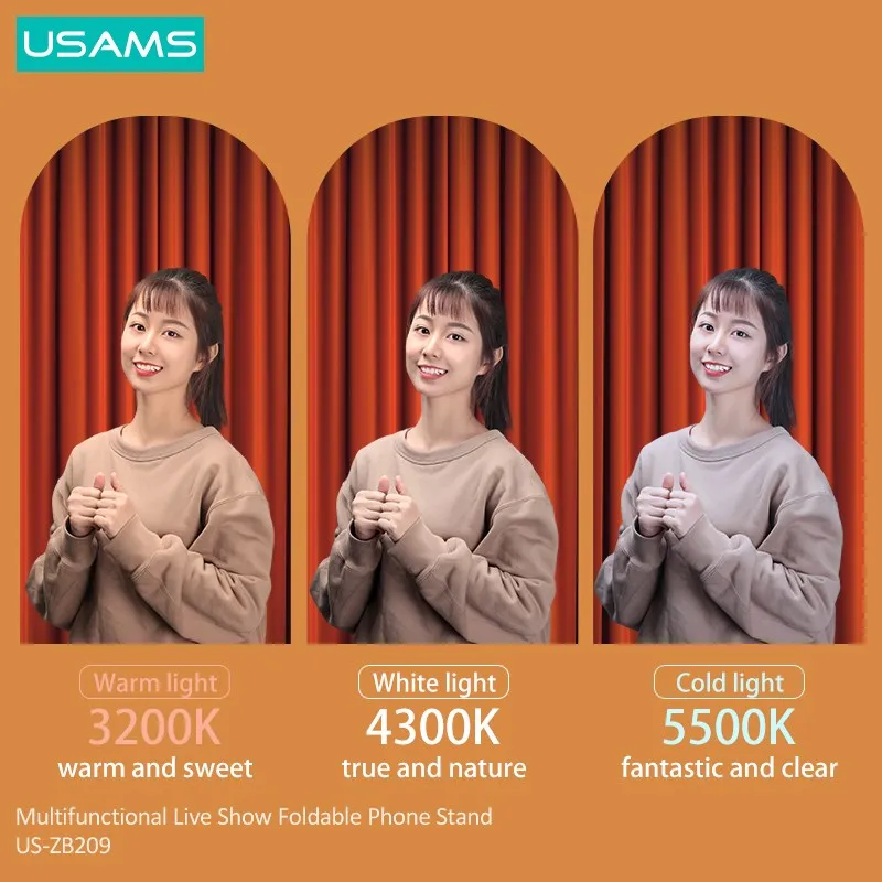 usams retractable live broadcast phone holder portable wireless control stand dimmable led fill selfie lights for live video free global shipping