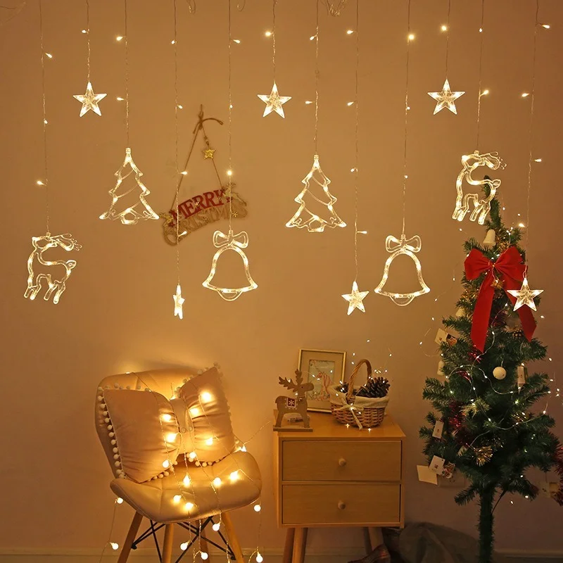 

Christmas Lights Curtain String Lights LED Star Deer 220V 110V Fairy Garland Festoon for Xmas Tree New Year Navidad Party Decor