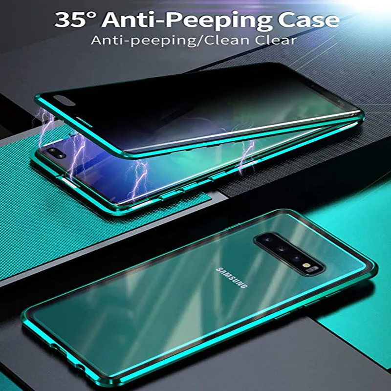 Privacy Anti Peeping Metal Magnetic Double Sided Glass Case For Samsung S20 S21 S10 S9 S8 Note 20 10 9 8 Plus Ultra A71 A51 A70