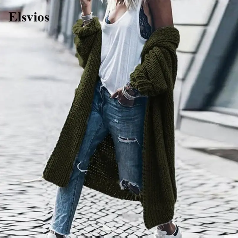 

Women Elegant Solid Knitted Cardigan Tops Casual Office Lady Long Sweater Coats Autumn Winter Fashion Retro Long Outwear Jackets