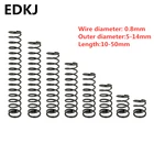 10 шт., компрессионная пружина, 0,8 мм, 5-14 мм, длина 10, 15, 20, 25, 30, 35, 40, 45, 50 мм, 65 марганцевая компрессионная пружина