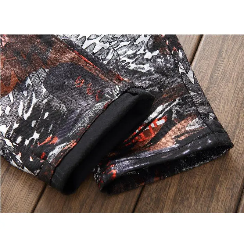 

2021 New Fashion Men's Pants Hip Hop Fllower Jeans Slim Straight Colored Painted Streetwear Skateboard Stretch Pants