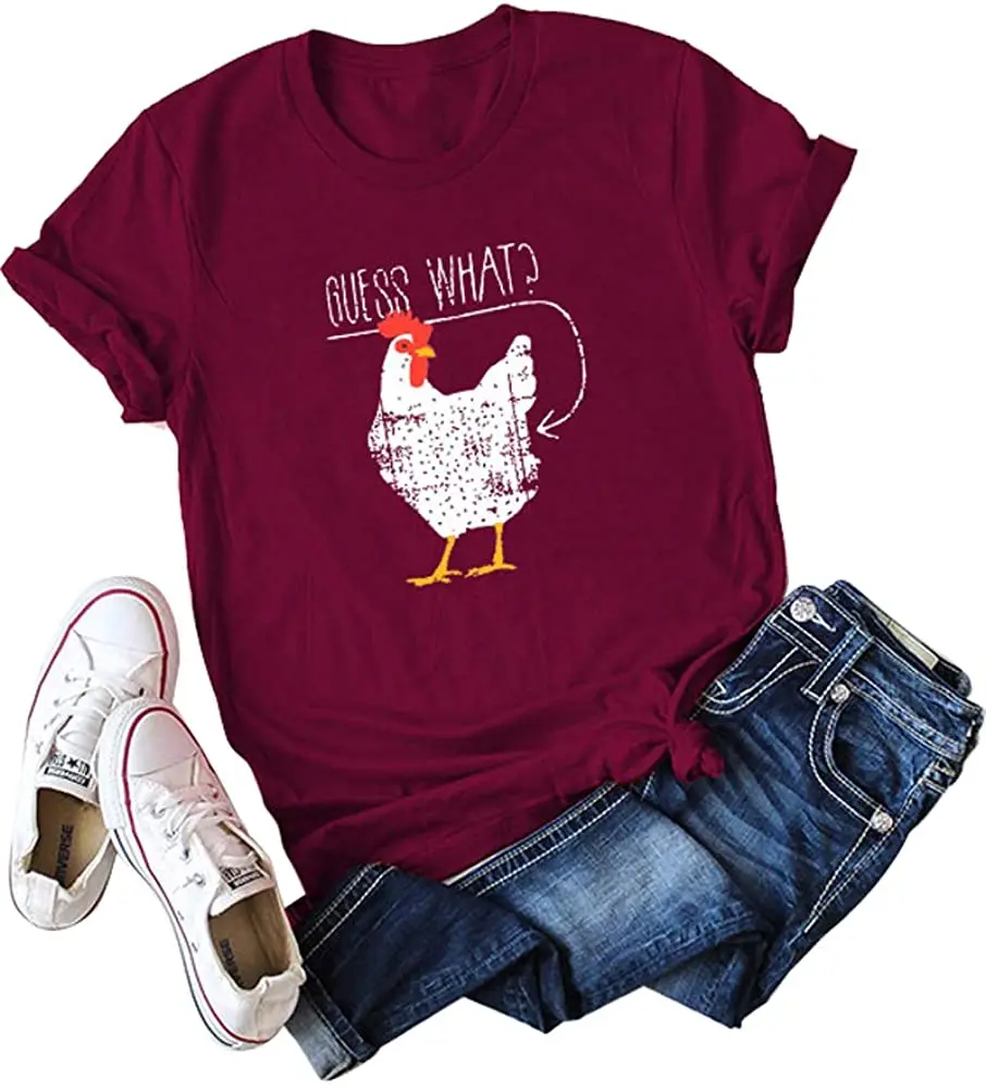 

2021 T Shirt Women Kawaii Summer Tops T-shirt Graphic Tees Fashion Tee Women What Chicken Butt Funny Joking Chicken T-Shirt