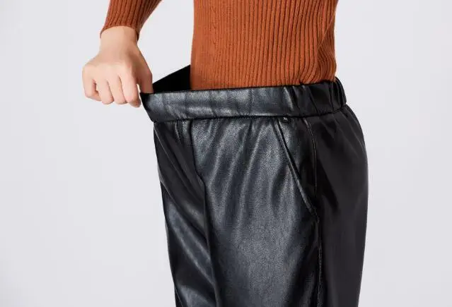 

OL office ladies Pu leather trousers women high waist sashes Pants Casual Long Pencil Pants Autumn Winter Large Size A90405