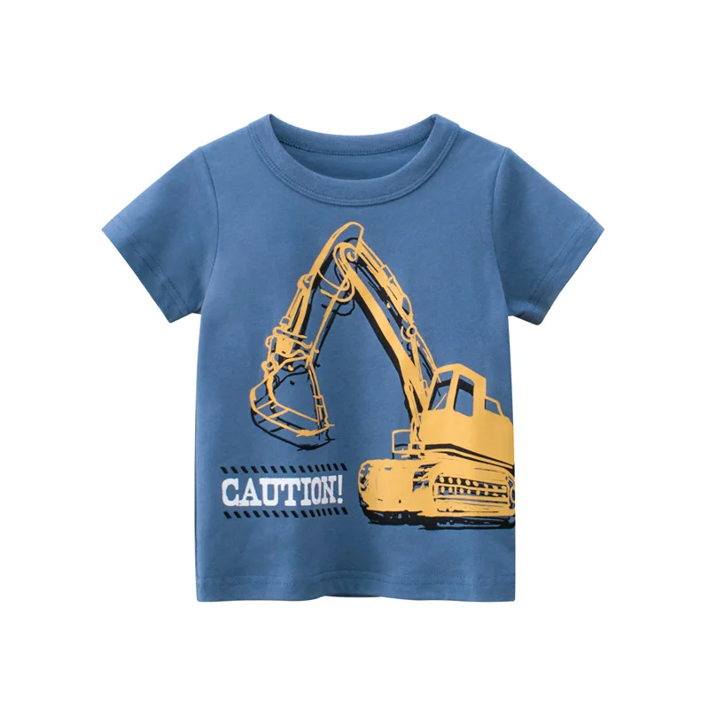 2021 Summer Kids Boys Short Sleeve T-shirts Tops Clothes 2-9Y Baby Boy Excavator Print Tees Children Clothing Kid Cotton Outfit  - buy with discount