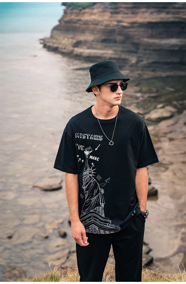 

YTX1936 2021 Male Youth Hip Hop Oversize Loose Street Crew Neck Short Sleeve T-Shirt