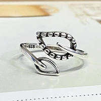 simple retro hollow leaf ring silver plated opening ring personalized girl dinner leisure party jewelry anniversary gift
