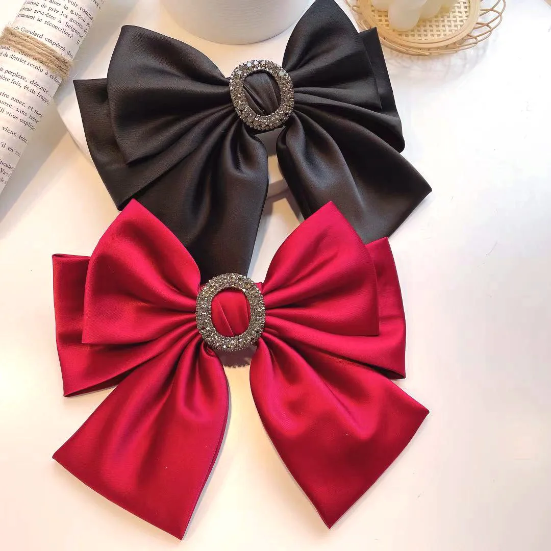 

High Quality Fashion Simple Barrette Bow Girls Hairpin Fabric Buttons Rhinestone Satin Hair Clip Women Headwear Hair Accessories