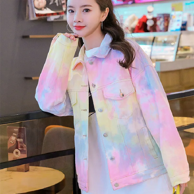 Женская джинсовая куртка жареная уличная Короткая свободная Универсальная с