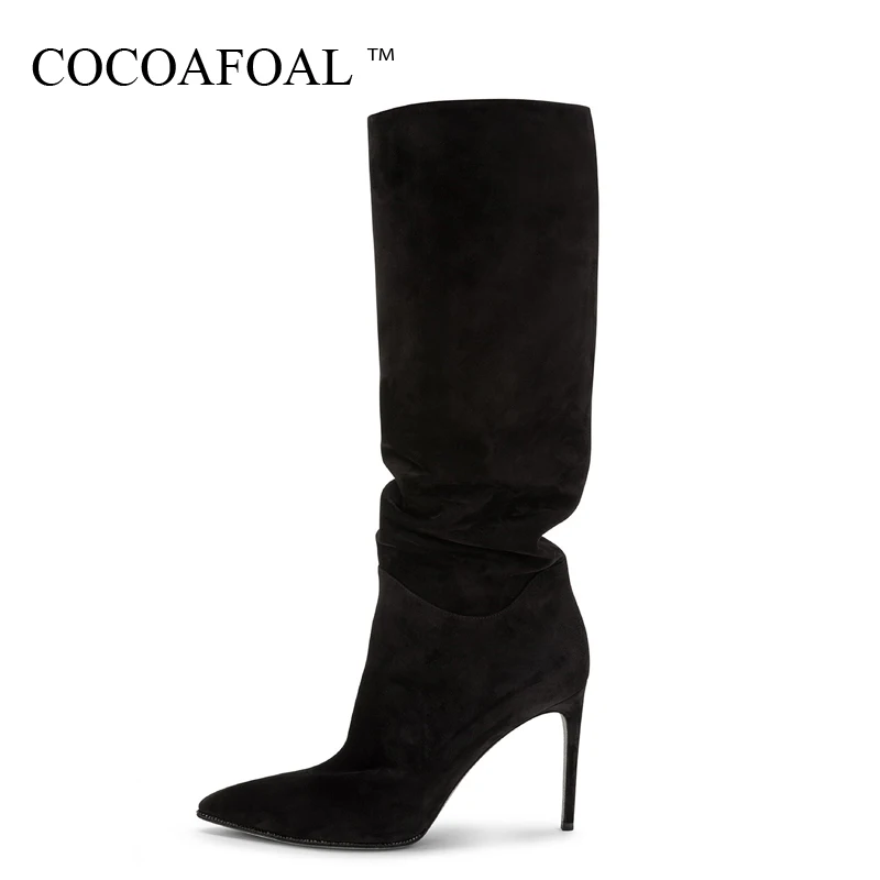 Женские сапоги до колена COCOAFOAL модные прямые середины икры с острым носком сезон