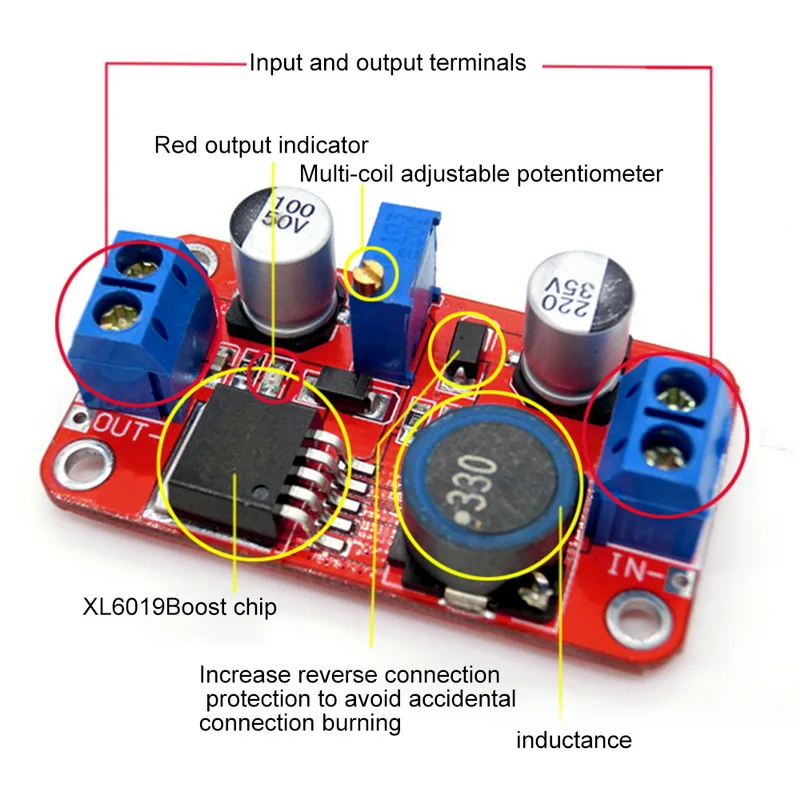 5A DC-DC шаг вверх Мощность модуль повышающий преобразователь напряжения 3V-35 В до 5 в