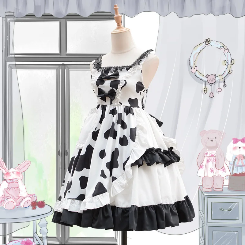 

Sweet Cow Print Casual Lolita JSK Dress Midi Party Dress