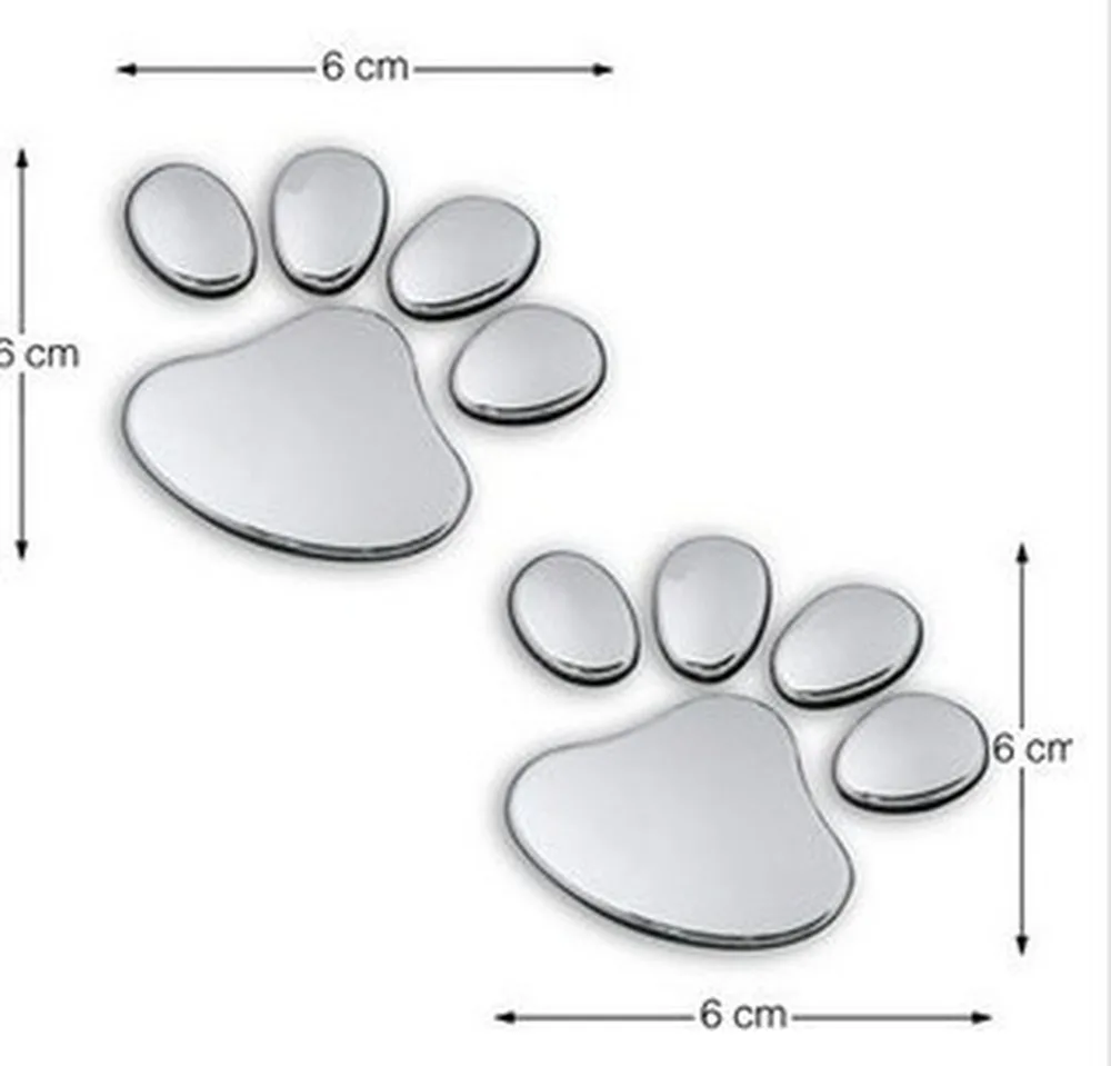 

2 Pcs Car Bear Dog Footprint 3D Metal Chrome Plated Stereo Bumper Stickers Car Ankle Metal Bumper Stickers