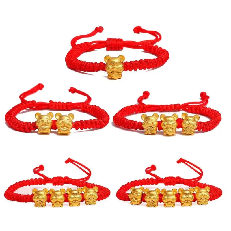 2020 New Year Mascot Golden Mouse Charm Five Fortunes Bracelets Attract Wealth Lucky Kabbalah Red String Bracelet Unisex | Украшения и