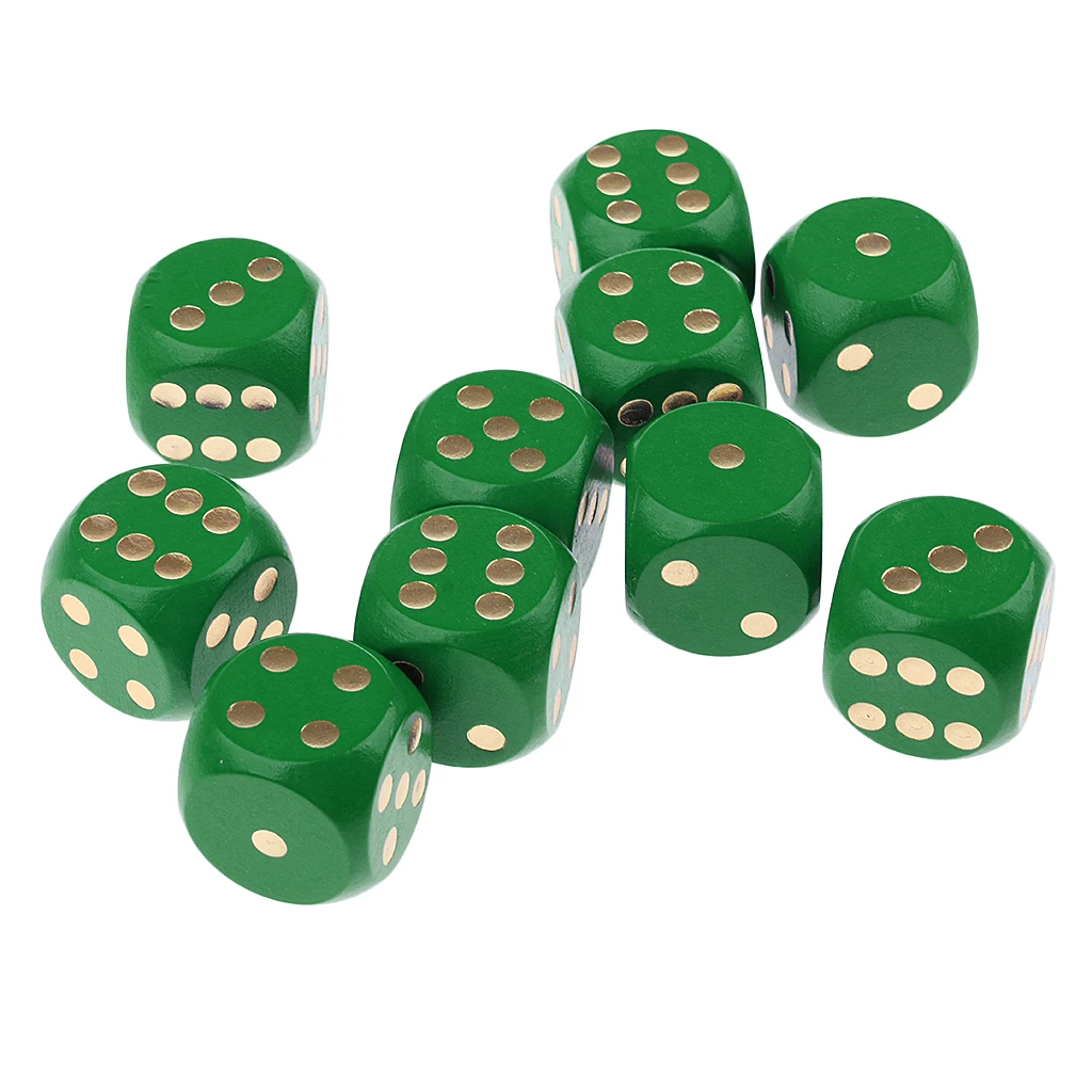 

10Pieces Wooden Dice D6 Six Sided Dotted Dice For