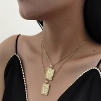 boho multilayer square rose butterfly pendant necklace women 2022 retro simple gold color necklaces girls lover fashion jewelry