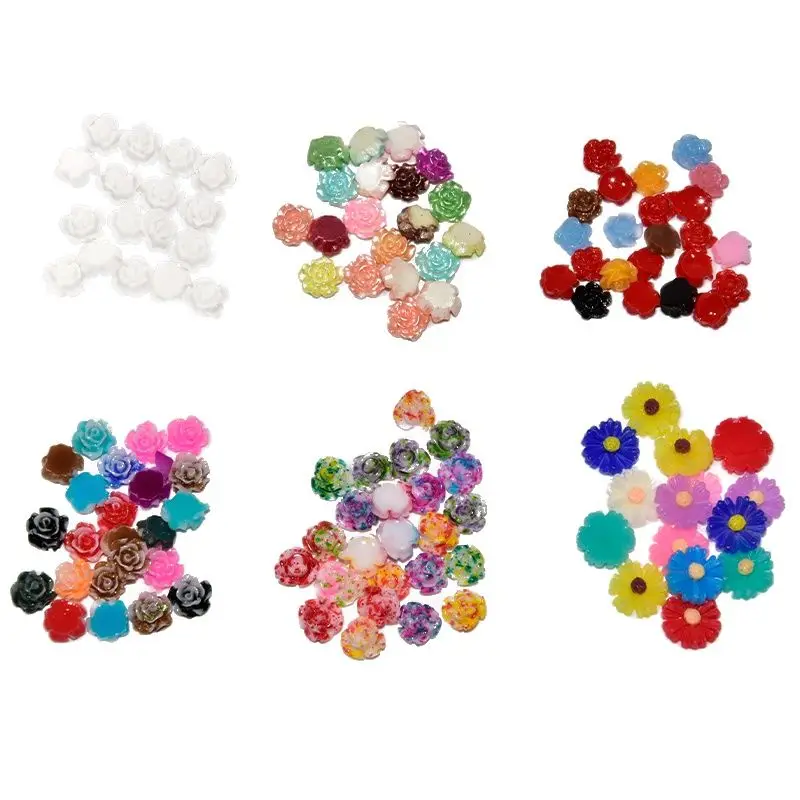 

Approx.100PCS/Pack Nail Art Decorations Resin Flower Design White/Mixed-Color 6MM Flower Rhinestone For Nail Tips Art Decor