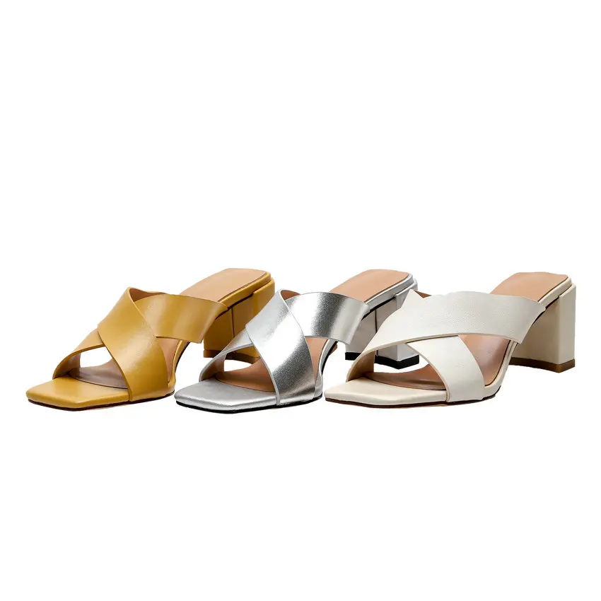 

NIKOVE 2020 Summer Women Pumps Shoes Leather+PU Slingback Square High Heel Square Toe Solid Casual Fashion Shoes Size 34-40