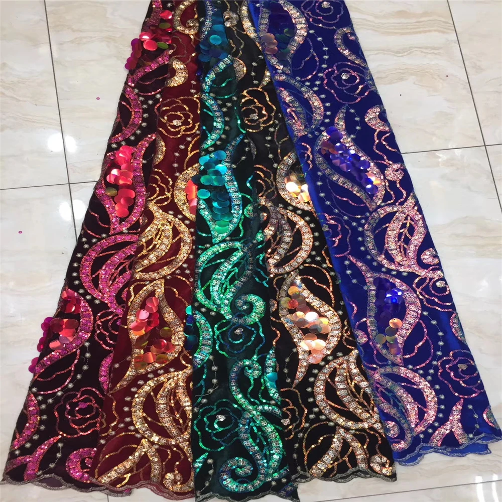 Африканская бархатная кружевная ткань с 3d блестками французская