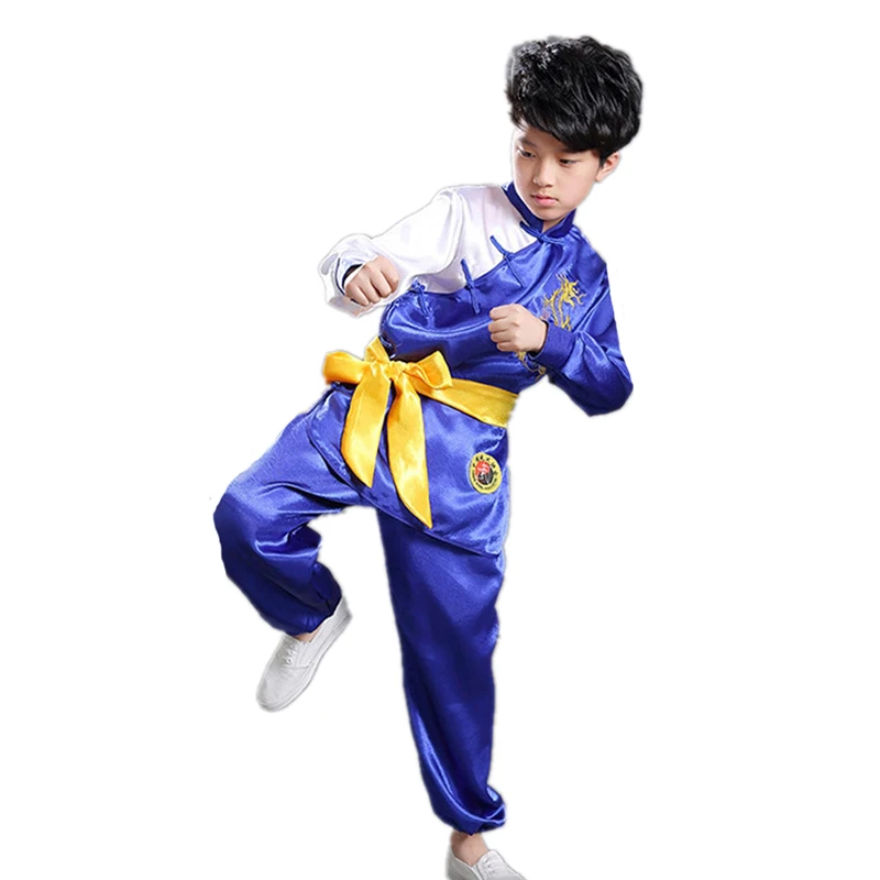 Blue Uniform 110-160 см, кунг-фу, детская одежда для ушу, Костюм тайцзи, традиционный костюм ханфу, китайские костюмы для детей, для маленьких девочек и мальчиков - Цвет: Blue Uniform